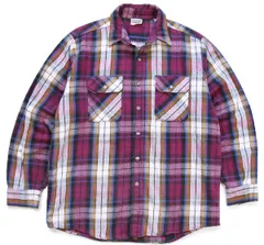 90s USA製 FIVE BROTHERファイブブラザー チェック コットン フランネルシャツ L-T★オールド ビンテージ ダメージ リペア