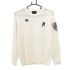 【超美品】パーリーゲイツ セーター 白 ロゴ刺しゅうブルー ニット レディース 1(M) ゴルフウェア PEARLY GATES