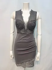 1704 Tika ティカ キャバクラ ドレス レース タイト ミニ ギャザー ノースリーブ シースルー キャバドレス S