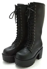 厚底ブーツ 8030 厚底ロングブーツ 編み上げブーツ レースアップブーツ 厚底靴 太ヒール 8cmヒール ファスナー付き サイドファスナー 履きやすい 柔らかい レディース 婦人 靴 ブラック 黒