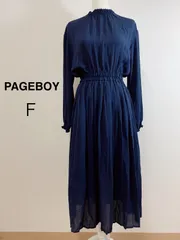 PAGEBOY プリーツハイネックワンピース プリーツスカート ハイネック シャツワンピース ネイビー ロングワンピース ロング丈 フレアワンピース F