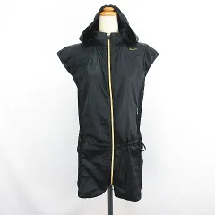 ナイキ NIKE チュニック ウィンドブレーカー フレンチスリーブ フード ジップアップ 切替 ロゴ S ブラック ランニングウェア ※EKM