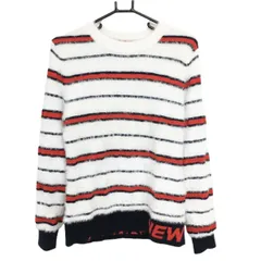 【超美品】ニューバランスゴルフ セーター 白×レッド ボーダー 裾ロゴ レディース 1(M) ゴルフウェア New Balance