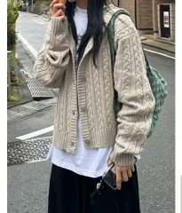 ケーブルニットカーディガン ベージュ F