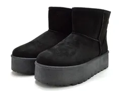 アウトレット レディースブーツ 6803-3 厚底ムートンブーツ 厚底ブーツ ショートブーツ 厚底靴 ショート丈 軽量 防寒 内ボア 裏起毛 ファー 美脚 暖かい あったかい 疲れない 痛くない 歩きやすい 軽い 秋冬 婦人 OUTLET 靴 ブラック 黒