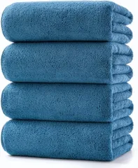 バスタオル [Lumimi 4枚セット スモーキーブルー 70*140cm]ふわふわ 大判 ホテル仕様 吸水速乾 柔らか肌触り エステ 業務用 サロン お風呂上がり耐久性 バス用品