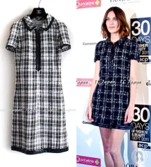 シャネル ワンピース CHANEL アイボリー ブラック コットン シルク ツイード カール・ラガーフェルド作品 超美品 38