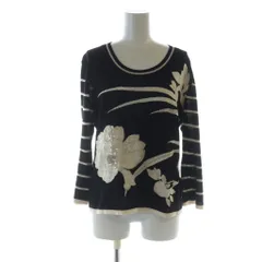 極美品✨大きいサイズ レオナール カットソー トリム 花 カンカン 黒 LL 極美品レオナールカンカン素材大きいサイズXLロンTトリム花柄黒