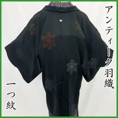 511aa12◇アンティーク羽織 雪の結晶 黒羽織 地紋 金銀糸 大正ロマン 昭和レトロ レトロポップ◇美品