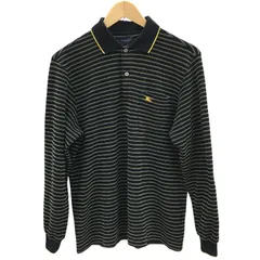 Z1555BURBERRY Golf メンズ ポロシャツ長袖 黒×黄ダブルラインボーダー ホース刺繍 サイズM 日本製