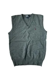 【一点物】】PolobyRalphLauren ポロバイラルフローレン ニット ベスト グレー レディース Sサイズ D4