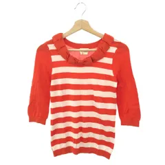 Kate spade ケイトスペード ボーダーニット サイズ:XS リボンカラー/七分袖    ホワイト/オレンジ レディース / 240001168393