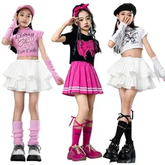 チアダンス ダンス衣装 キッズ k-pop 女の子 アイドル衣装 韓国 子供服 チア 小学生 演出服 キッズダンス衣装 セット スカート 白 ステージ