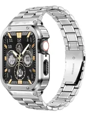 ★MioHHR ステンレススティール製バンド、ケース互換性 Apple Watch Bands 38/40/41mm,金属製保護バンパーカバー付き頑丈なストラップ iWatch シリーズ 9/8/7/6/5/4/3/2/1/SE3/SE2/SE (シルバー)