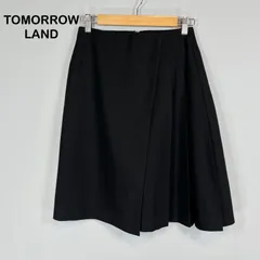 TOMORROWLAND トゥモローランド ウール 膝丈ラップ風 プリーツスカート ブラック