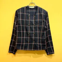シルク混 ヴィンテージ バーバリー ノーカラージャケット チェック 金ボタン11  【送料込み】