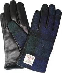Sleeping Sheep(スリーピング シープ) Harris Tweed 裾カーブ レディース レザー ハリスツイード コンビ スマホ対応 革 手袋 裏ボア ケース付 (裾カーブ(ブラックウォッチ),  FREE (S-M))のサムネイル