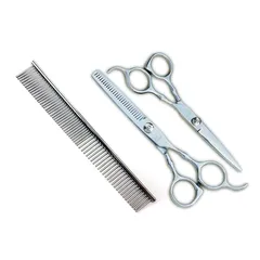 【新品】 トリマー入門に。ペット用シザー・セニングシザー・コームの3点セット トリミング 写真でわかりやすいマニュアルPDF付属！これがあればおうちでトリミング♪ はさみ自体にも [Licelロゴ入り] 保管ケースセット。 0