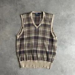 90s/Polo by Ralph Lauren/ポロバイラルフローレン/ニットベスト/リネン混/チェック/格子柄/プルオーバー/グランパコア/L/jmaple