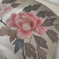 名古屋帯 螺鈿箔 扇子に花 金彩 九寸 正絹 着物 MA-612