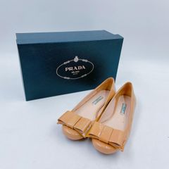 PRADA  プラダ パンプス　フラットシューズ リボンドレスシューズ レディース レザー ベージュ 中古