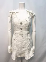 1711 ROBE de FLEURS ローブドフルール キャバクラ ドレス クロシェレース ストラップリボン タイト ミニ ストーン キャバドレス M