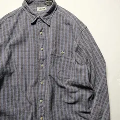 希少 90's LLビーン LLBEAN チェック テクスチャード コットン シャツ 青系 (L) 90年代 旧タグ オールド レア アメリカ古着 USED  ビンテージ ヴィンテージ