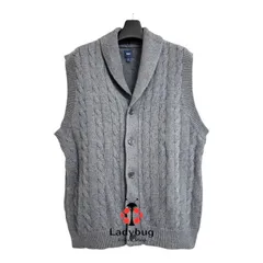 GAP　ケーブルニット　前ボタンベスト　襟付き　グレー　L