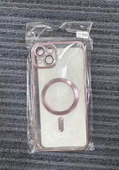 iPhone 15 Plus 用 MagSafe 対応 クリアケース メタルフレーム付き 落下防止 衝撃吸収 スマホ保護カバー 全5色