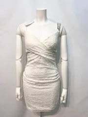 1718 キャバクラ　ドレス　総レース　ストーン　リボン　タイト　ミニ　キャバドレス