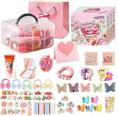 CSDmeewin ヘアアクセサリーセット ケース付き かわいい 収納ボックス付き 女の子プレゼント ヘアクリップ ヘアゴム 入園式 入学式 子供の日 七五三 誕生日 クリスマス 女の子ギフト (TBK101-B)