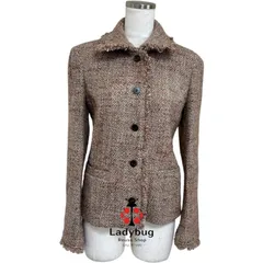 コルディア レディース ウールジャケット ウールコート ステンカラージャケット ツィードジャケット フリンジジャケット ピンク系 38号 秋冬 防寒 高級 上品 きれいめ おしゃれ 大人カジュアル フォーマル 人気 ブランド 美品 アウター