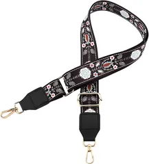 ドナリー バッグ ショルダーストラップ レディース 幅広 太め 黒 ジャカード 刺繍 ベルト 肩に優しい 後付け 可愛い おしゃれ 斜めがけ 長さ調整可能 (ブラックフローラル)