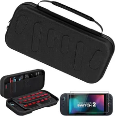 PAKESI Switch 2 対応ケース スイッチ2 収納バッグ 大容量 ナイロン素 耐衝撃 防塵 キズ防止 持ち運び便利 ゲームカード24枚収納 保護スフィルム1枚付き (ブラック)