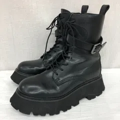 ジーナシス レースアップベルトブーツ 24.0-24.5ブラック 976696 厚底 フラットソール スタッズ