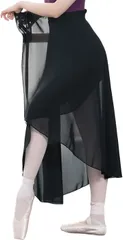 bubu o_hana(ブブ オーハナ) ラップ スカート 巻き ロング シフォン ダンス 衣装 バレエ ウエア ウェア リボン 付き シンプル 無地 レディース 女性 用 オーバー カバー アップ 社交 フラ (ブラック,  Free Size)