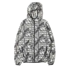 HYSTERIC GLAMOUR ヒステリックグラマー ジャケット ブラック ホワイト 黒白 サイズ:M | SONIC YOUTH 総柄 フーデッド フルジップ ナイロン ジャケット (02211AB04) | アウター | コラボ【メンズ】【中古】