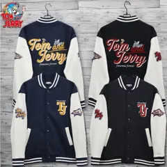 新品 トムとジェリー TOM&JERRY スタジャン ジャンパー ブルゾン アウター スタジアムジャンパー 裏起毛 刺繍 トムジェリ キャラクター グッズ ユニセックス メンズ レディース 紺 ネイビー 黒 ブラック 5477-3858