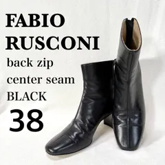 美品✨ファビオルスコーニ スクエアトゥ バックジップ センターシーム レザー FABIO RUSCONI イタリア製 MADE IN ITALY チャンキーヒール 黒 ショートブーツ ④