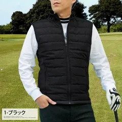 ゴルフ ダウンベスト メンズ ゴルフウェア ジャケット アウター ブルゾン 軽量 裏起毛ボア スタンド ジップアップ 無地 スポーツ 防寒 秋冬 jkt210 1-ブラック