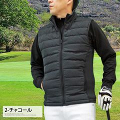 Men's Golf Down Vest, Golf Wear Jacket, Outerwear, Blouson, Lightweight, Fleece-lined Stand Zip-up plain sports jacket, warm, autumn/winter, jkt210 2-charcoal