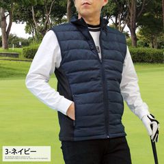 Men's Golf Down Vest, Golf Wear Jacket, Outerwear, Blouson, Lightweight, Fleece-lined Stand Plain zip-up sports jacket, warm, autumn/winter, jkt210 3-navy