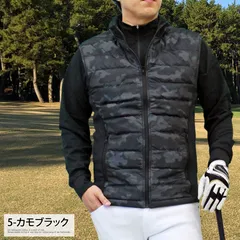ゴルフ ダウンベスト メンズ ゴルフウェア ジャケット アウター ブルゾン 軽量 裏起毛ボア スタンド ジップアップ 無地 スポーツ 防寒 秋冬 jkt210 5-カモブラック
