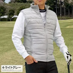 ゴルフ ダウンベスト メンズ ゴルフウェア ジャケット アウター ブルゾン 軽量 裏起毛ボア スタンド ジップアップ 無地 スポーツ 防寒 秋冬 jkt210 4-ライトグレー