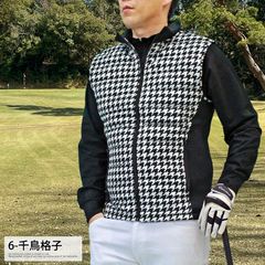 Men's Golf Down Vest, Golf Wear Jacket, Outerwear, Blouson, Lightweight, Fleece-lined Stand Zip-up plain sports jacket, warm, autumn/winter, jkt210 6-houndstooth pattern