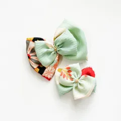 〔498〕七五三髪飾り　古布リボンクリップ　2点　ミントグリーン　浅葱色