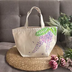 手描き藤の花柄 トートバッグ ランチバッグ ナチュラル 花柄 和柄 和風
