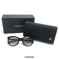 CHANEL キャットアイ サングラス ブラック×アイボリー ケース・箱付き
