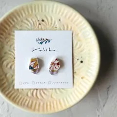 【再販】金継ぎ 有田焼 天然石 ピアス イヤリング ノンホールピアス ラベンダーアメジスト ゴールド 金 パープル 紫 イエロー 黄ブルー 青 赤 レッド ホワイト 白 ギフト 誕生日 母の日