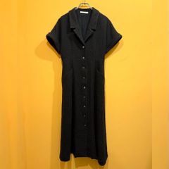 イヴサンローラン ワンピース 半袖 黒 M 38 ロング シャツワンピ 貝ボタン イヴサンローラン ワンピース 半袖 黒 M 38 ロング シャツワンピ 貝